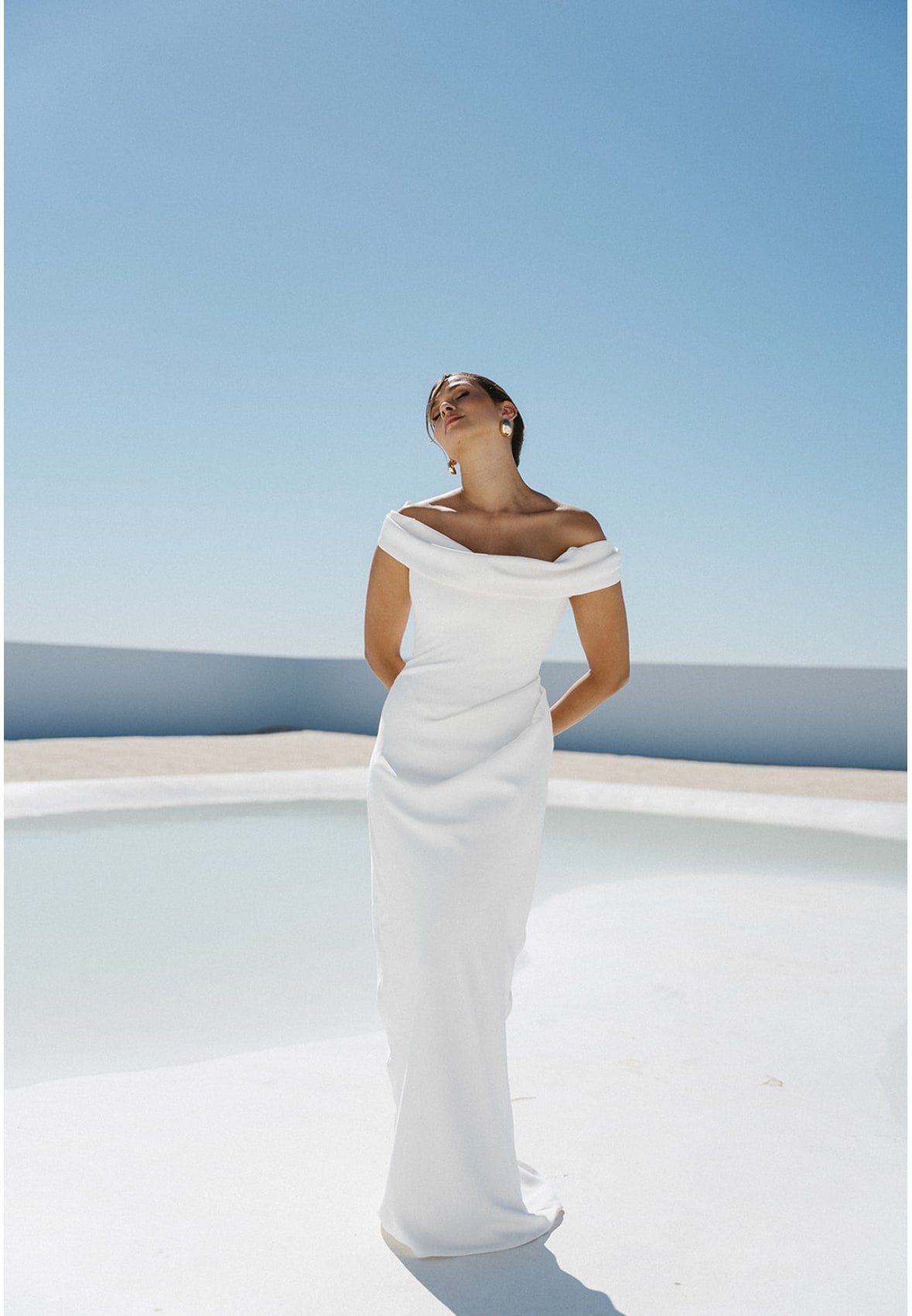 Maeve gown, photographed in bright Mediterranean light